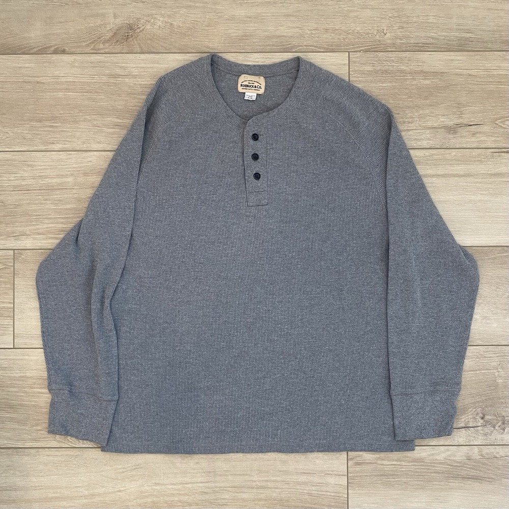 Roebuck & Co. Waffle Knit Henley Thermal Shirt Men's Size XL Gray Skater Grunge